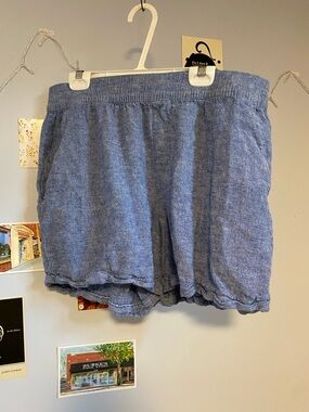 Frank & Oak Chambray Blue High-Waist Elastic Shorts